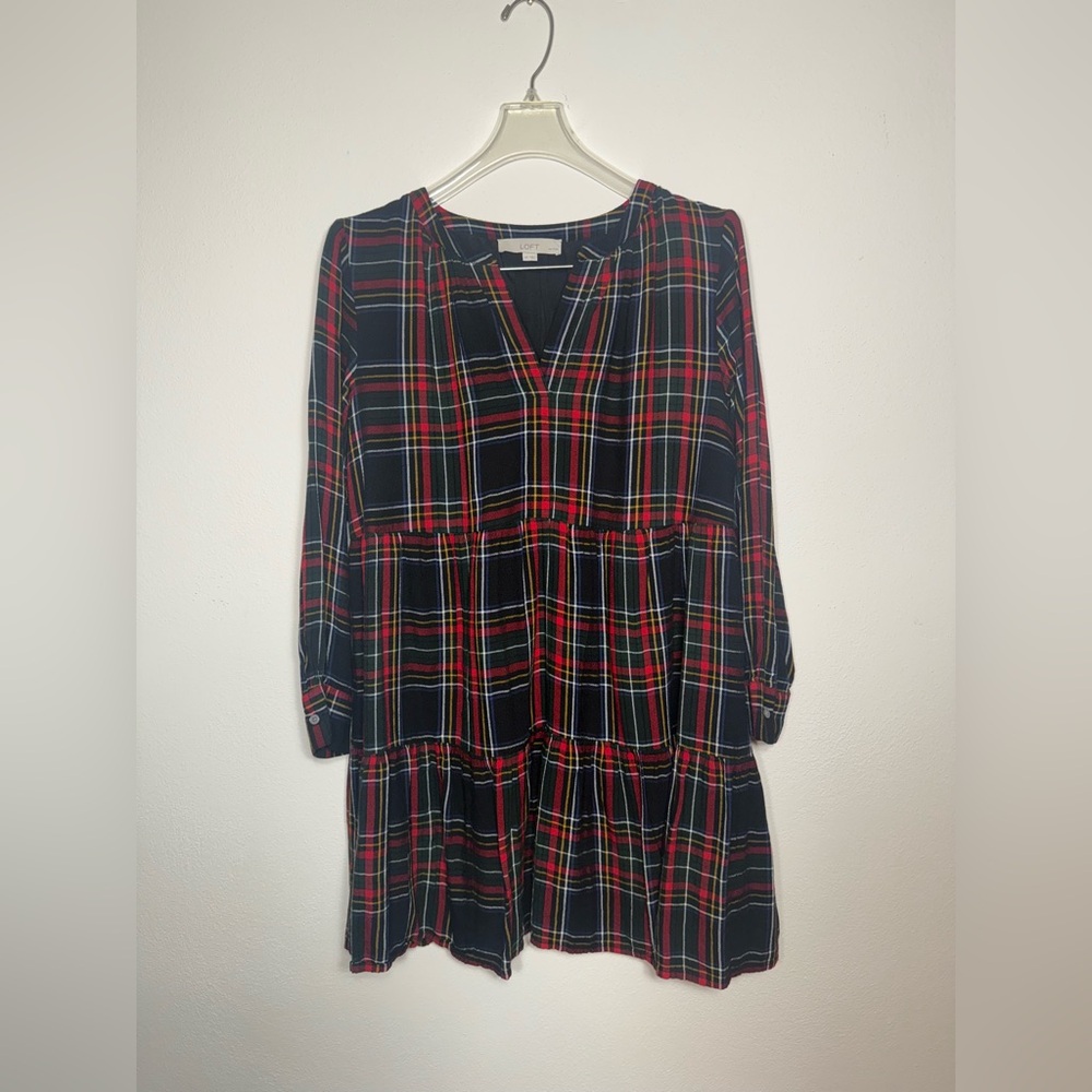 🎉Host Pick🎉 Loft Plaid V-Neck Dress - Red Black Yellow Green Blue White